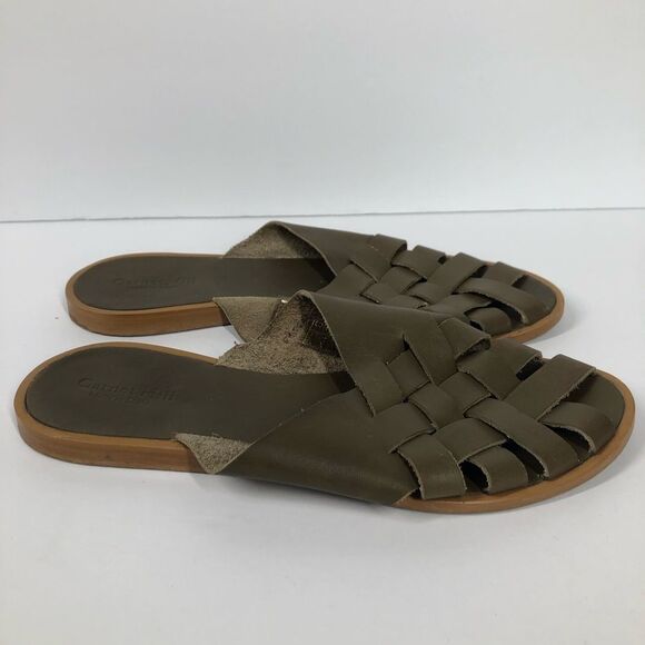Garnet Hill Luis Basket Weave Leather Sandals Sip On Olive Green Size 36 / 6 - Picture 5 of 9